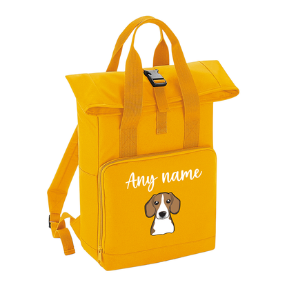 Overnighter Rucksack 14 Litres Mustard Gold Any Breed Backpack With Custom Personalised Dog Name