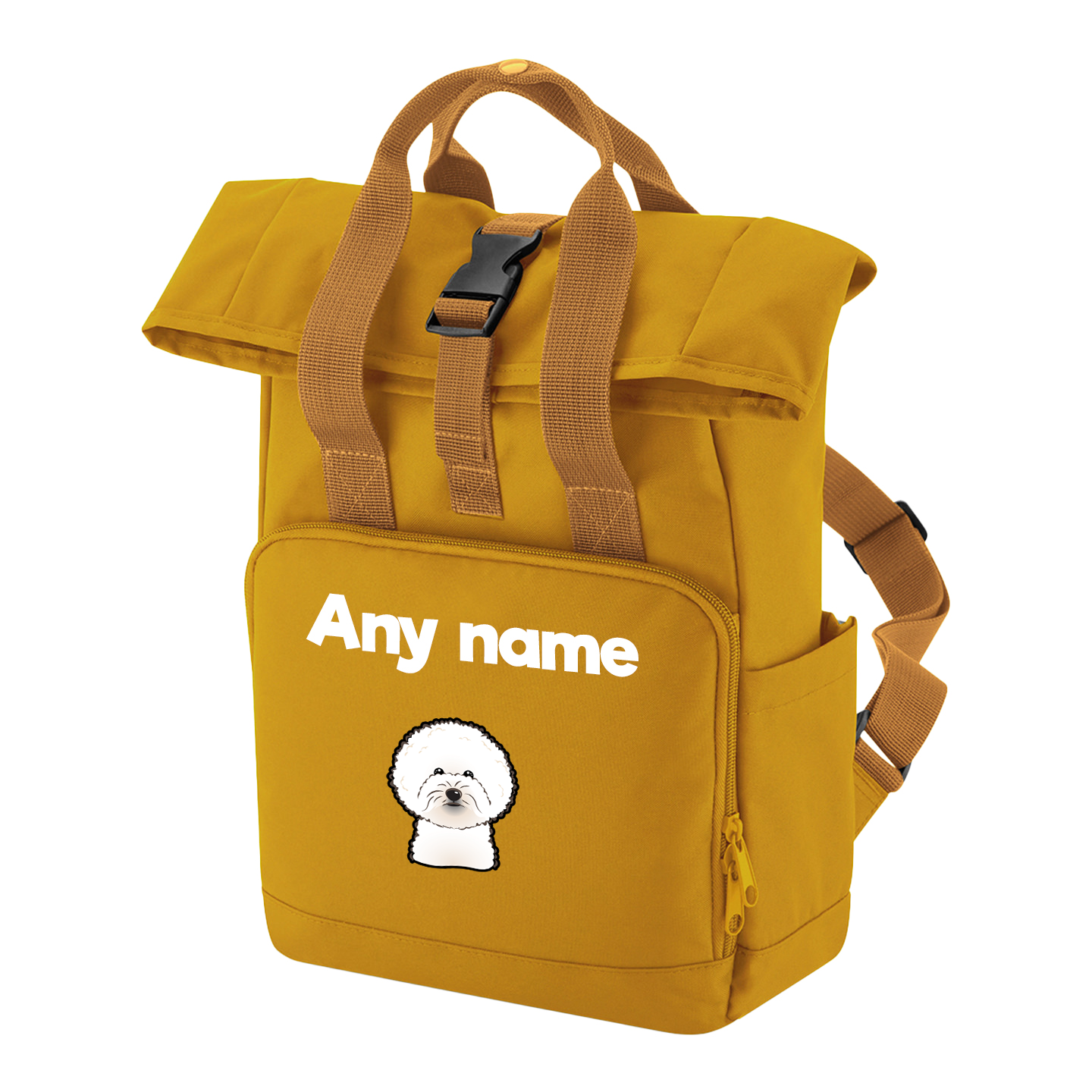 Overnighter Rucksack 14 Litres Mustard Gold Any Breed Backpack With Custom Personalised Dog Name