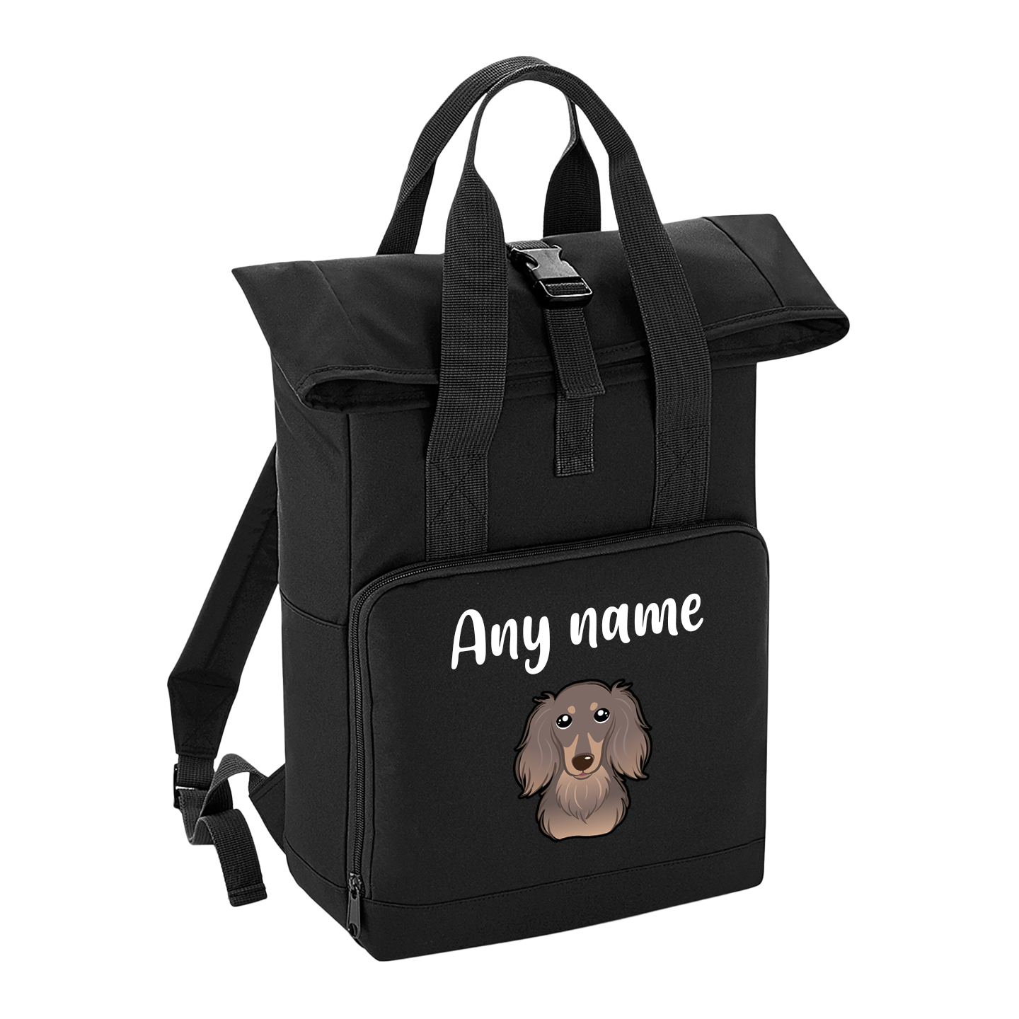 Overnighter Rucksack 14 Litres Black Any Breed Backpack With Custom Personalised Dog Name