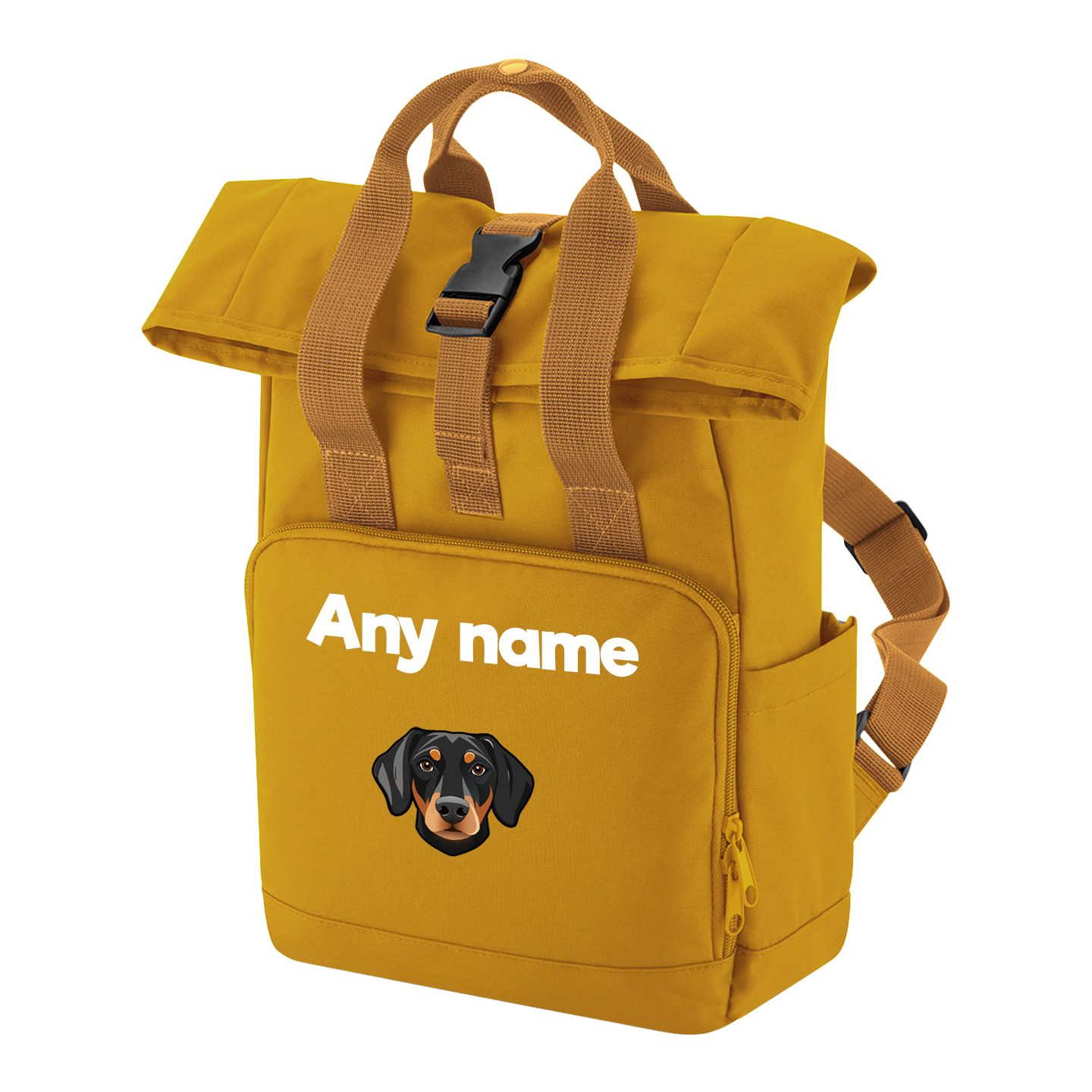 Overnighter Rucksack 14 Litres Mustard Gold Any Breed Backpack With Custom Personalised Dog Name