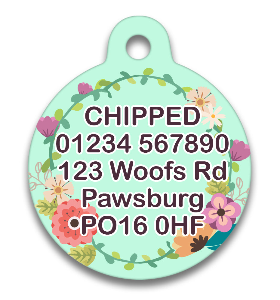 Vintage Style Green Floral Wreath - Pet ID Tag