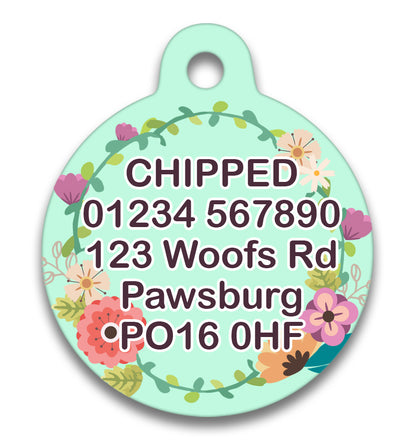 Vintage Style Green Floral Wreath - Pet ID Tag