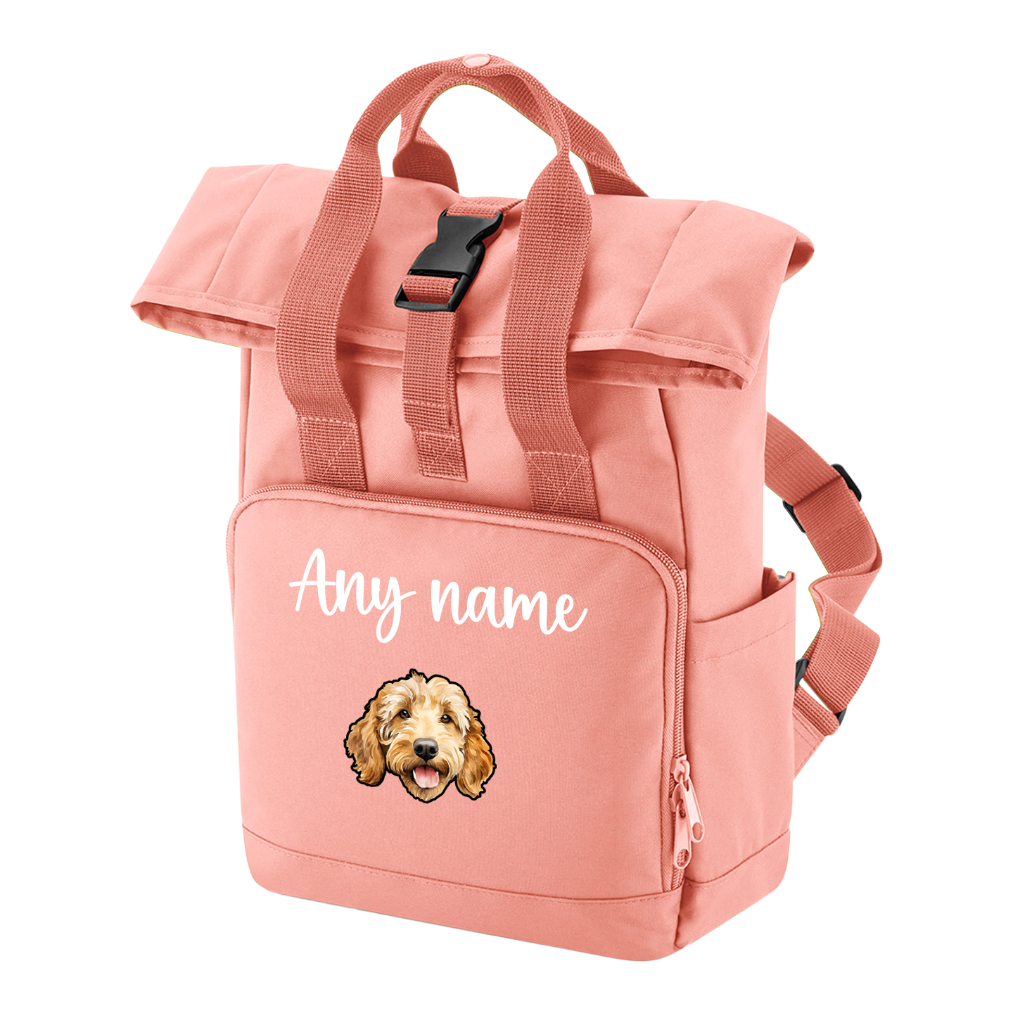 Overnighter Rucksack 14 Litres Peach Coral Any Breed Backpack With Custom Personalised Dog Name