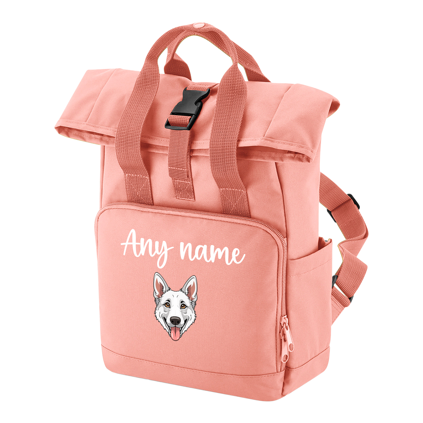 Travel Rucksack 9 Litres Peach Coral Any Breed Backpack With Custom Personalised Dog Name