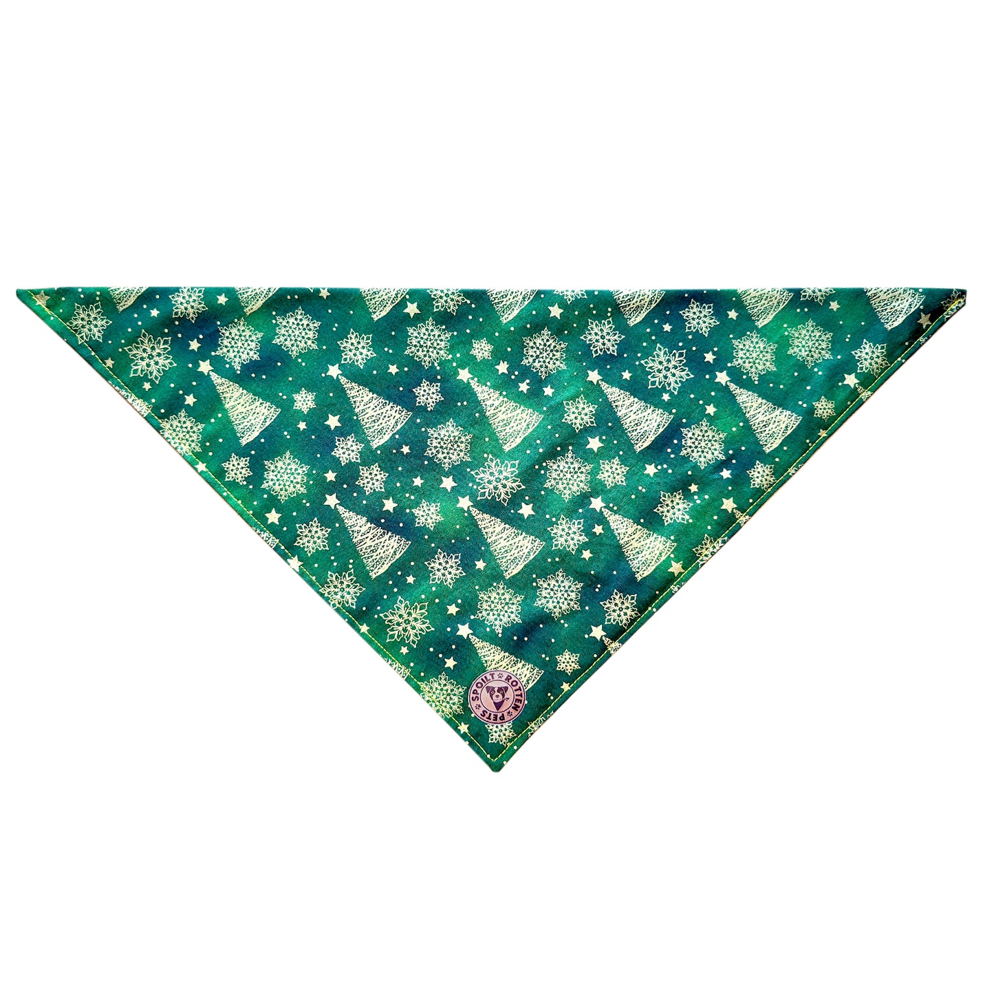 The Nordic - Green & Gold Xmas Trees Tied Dog Bandana