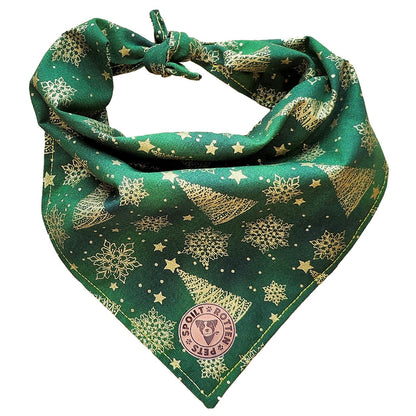 The Nordic - Green & Gold Xmas Trees Tied Dog Bandana