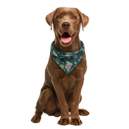 The Nordic - Green & Gold Xmas Trees Tied Dog Bandana