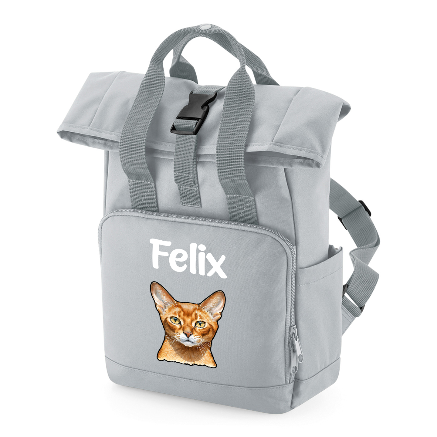 Grey Cat Breed with Personalised Name Backpack