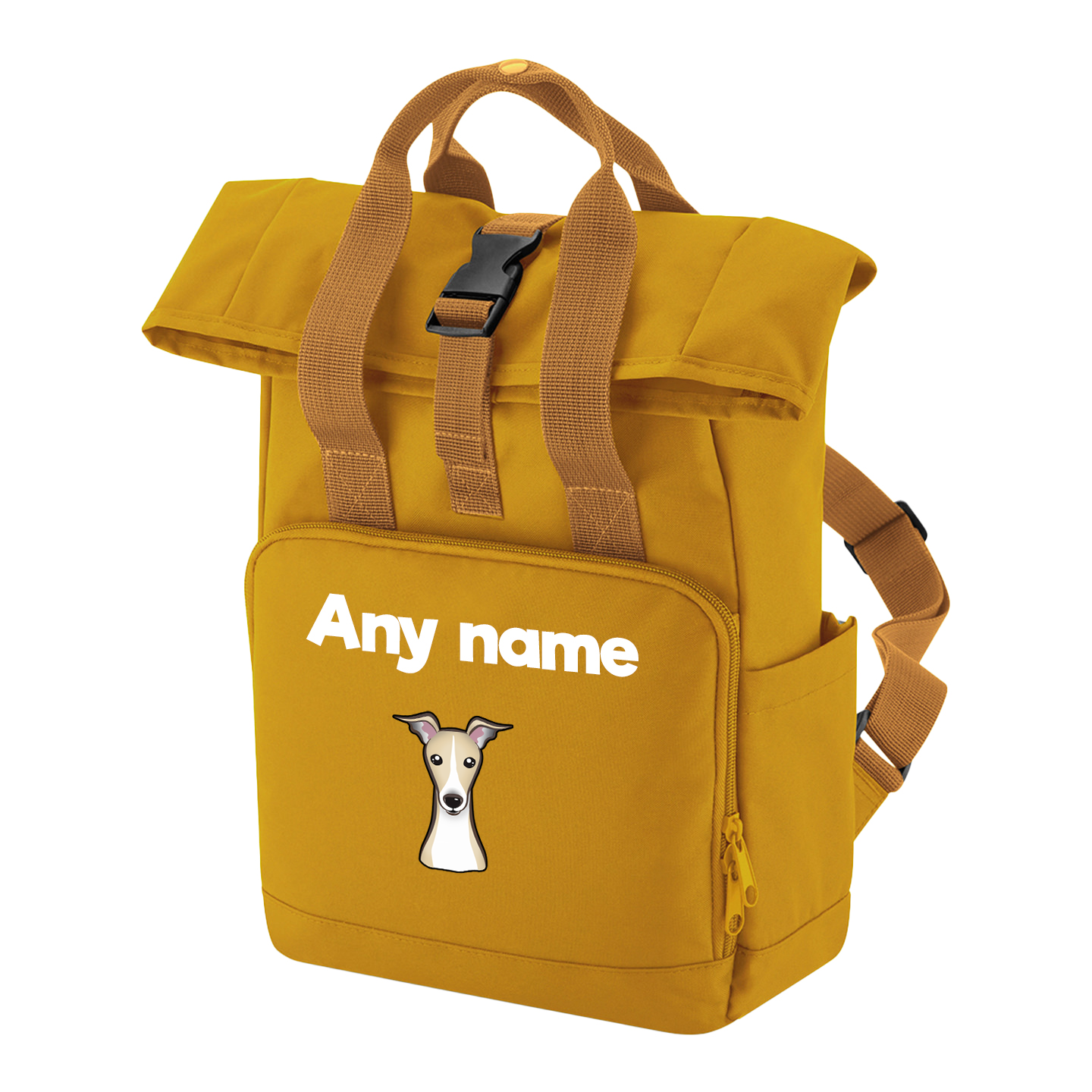 Overnighter Rucksack 14 Litres Mustard Gold Any Breed Backpack With Custom Personalised Dog Name