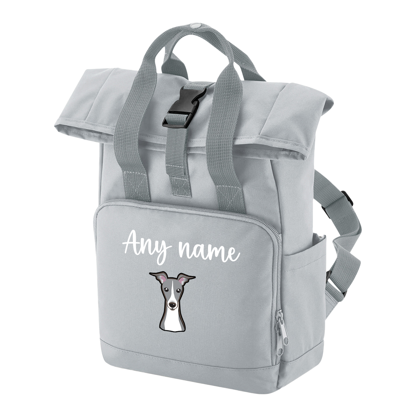 Overnighter Rucksack 14 Litres Grey Any Breed Backpack With Custom Personalised Dog Name