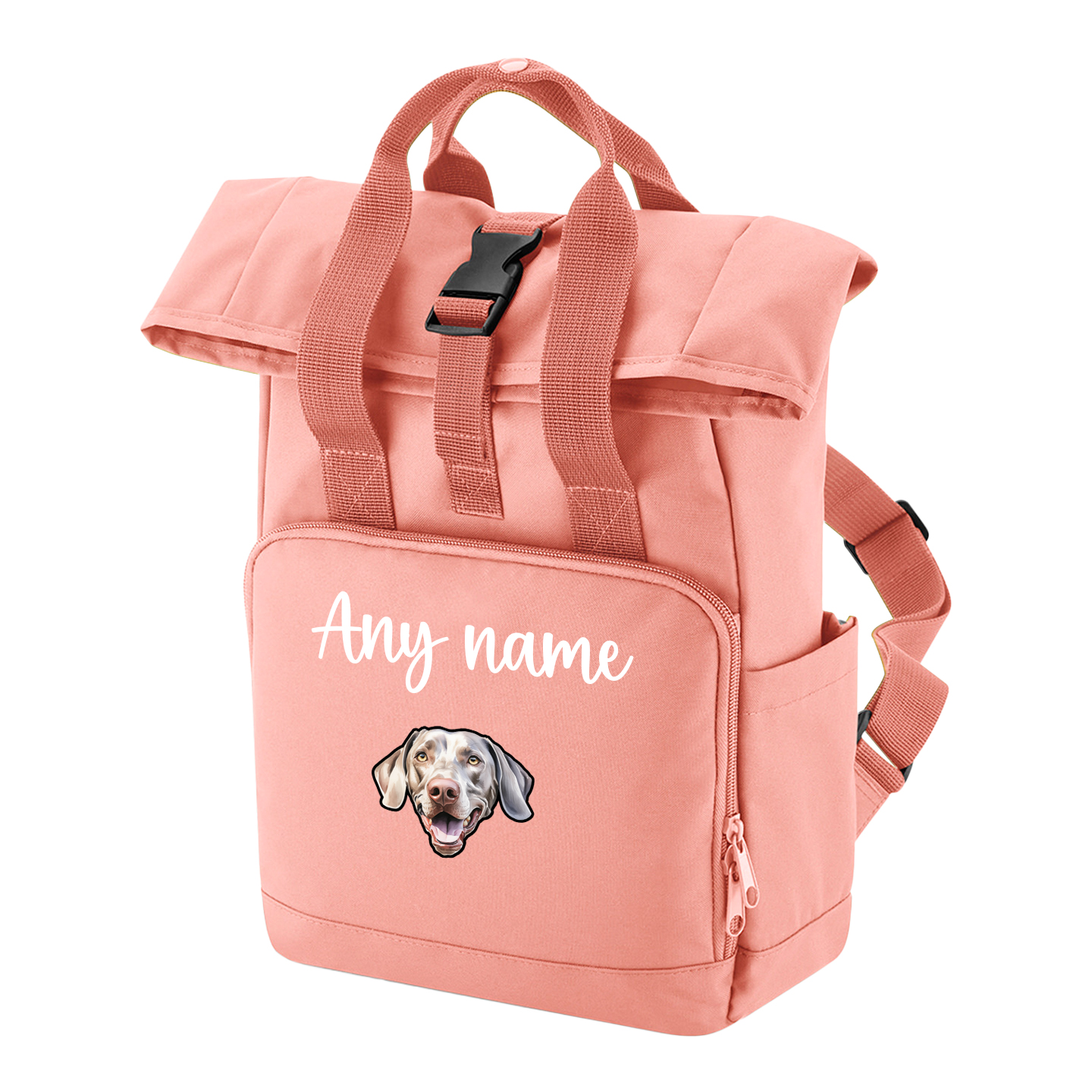 Overnighter Rucksack 14 Litres Peach Coral Any Breed Backpack With Custom Personalised Dog Name