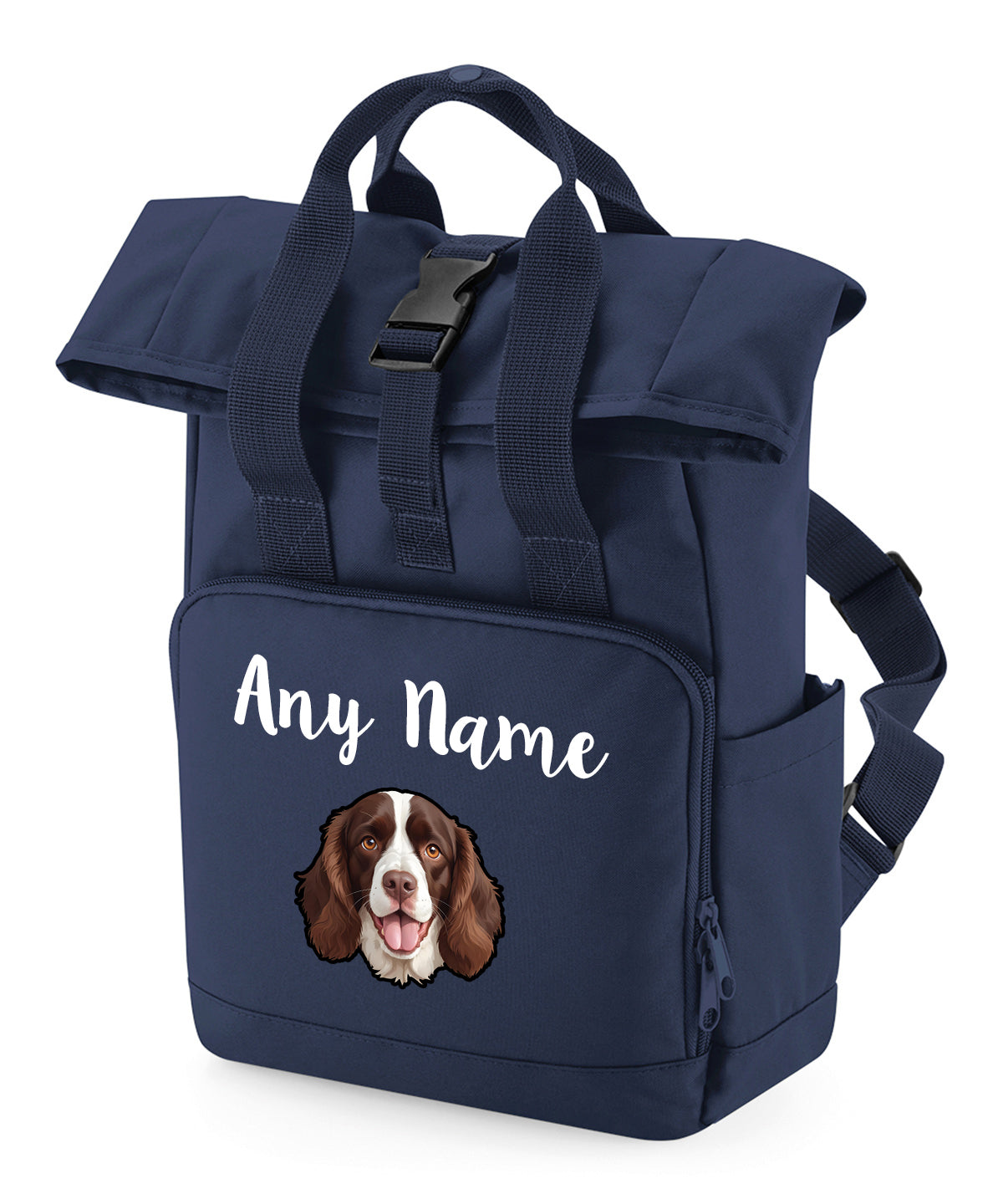 Overnighter Rucksack 14 Litres Navy Blue Any Breed Backpack With Custom Personalised Dog Name