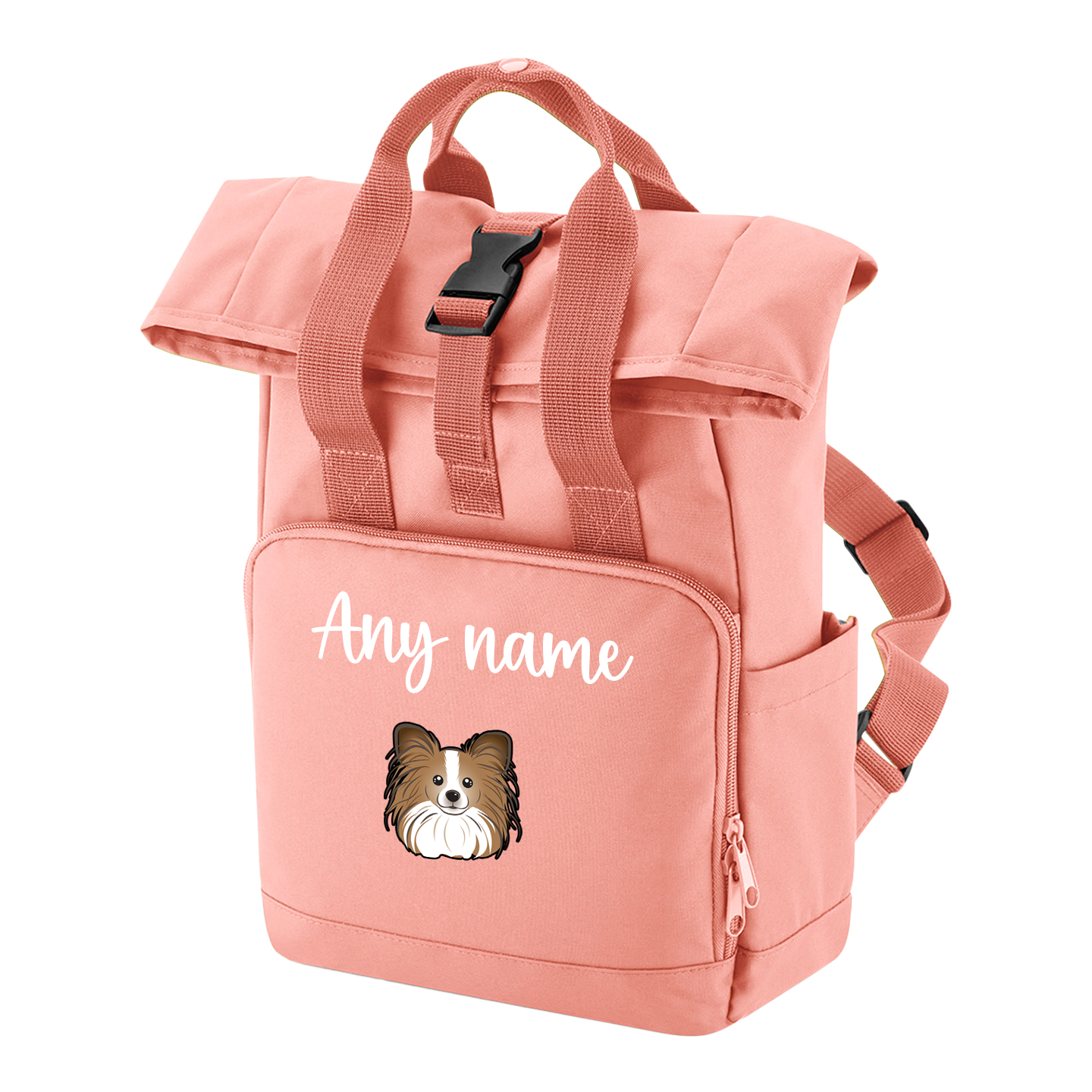 Overnighter Rucksack 14 Litres Peach Coral Any Breed Backpack With Custom Personalised Dog Name