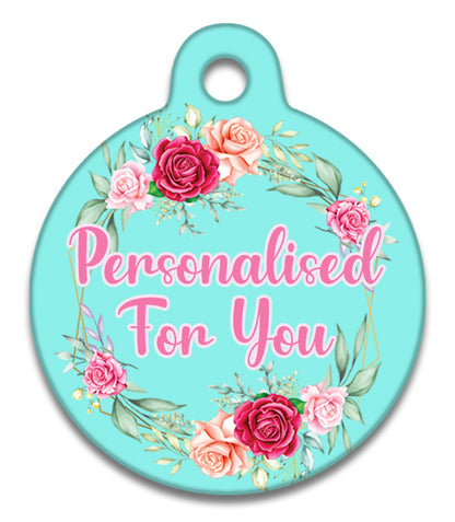 Turquoise Vintage Rose - Pet ID Tag