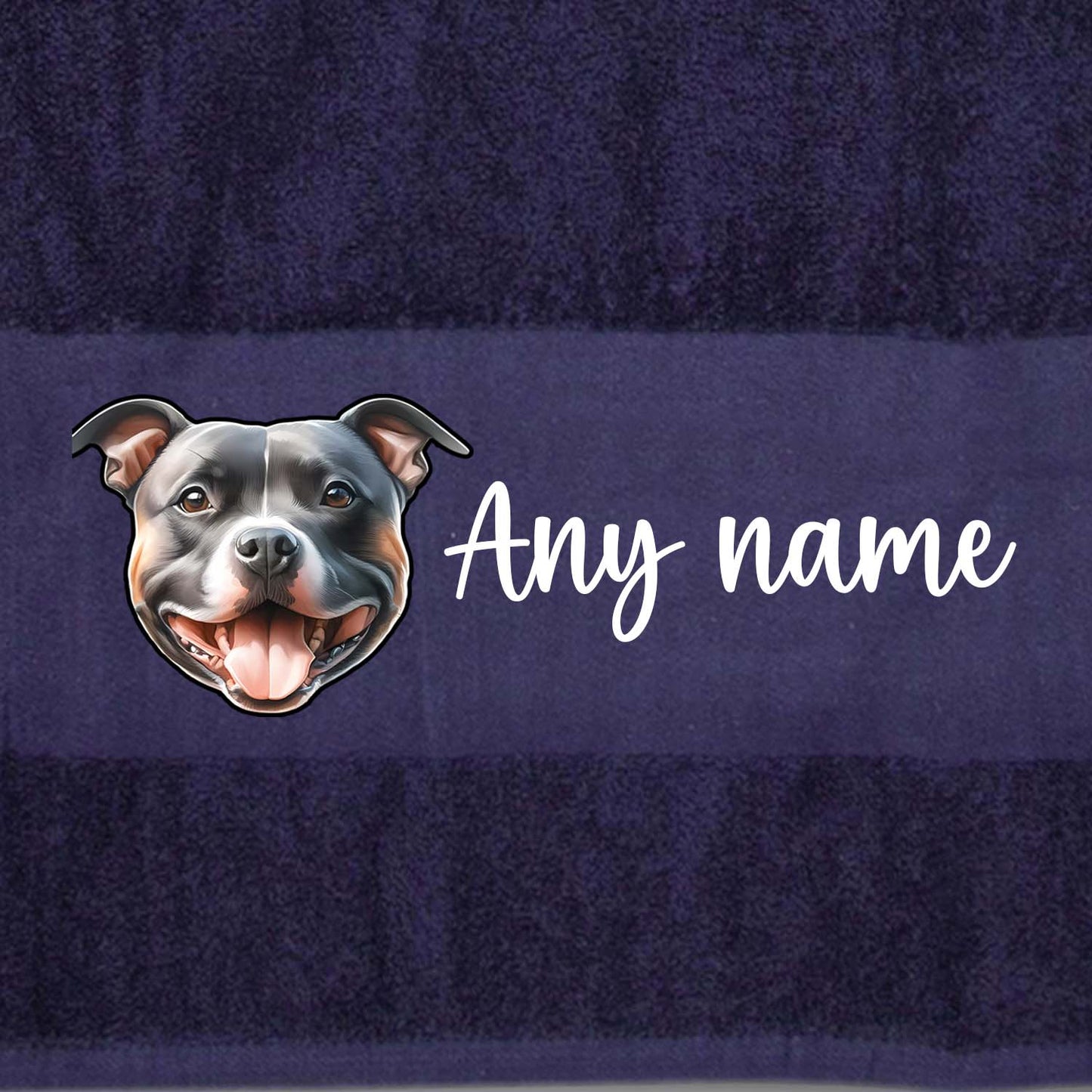 MIDNIGHT BLUE Any Pet Name And A Choice Of Dog Breed - Travel Towel