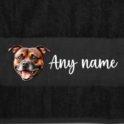 BLACK Any Pet Name And A Choice Of Dog Breed - Travel Towel