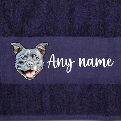 MIDNIGHT BLUE Any Pet Name And A Choice Of Dog Breed - Travel Towel