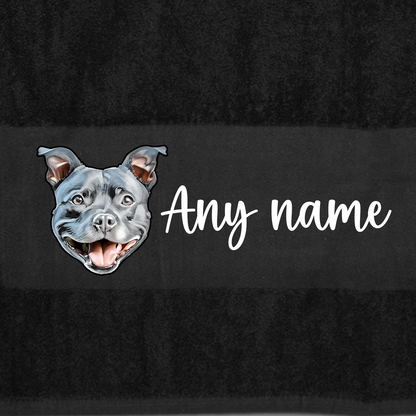 BLACK Any Pet Name And A Choice Of Dog Breed - Travel Towel