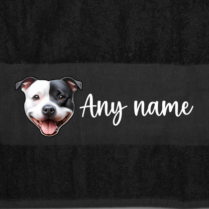 BLACK Any Pet Name And A Choice Of Dog Breed - Travel Towel