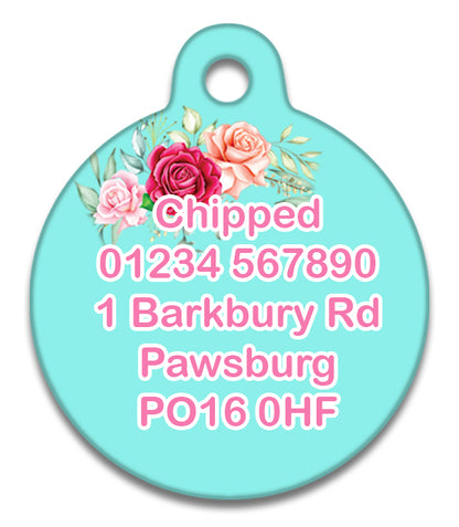 Turquoise Vintage Rose - Pet ID Tag