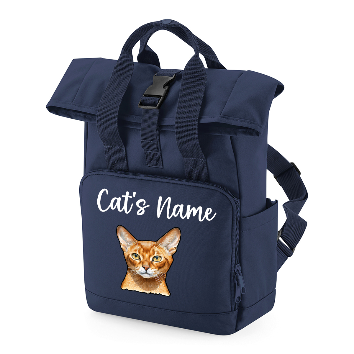 Navy Cat Breed with Personalised Name Backpack