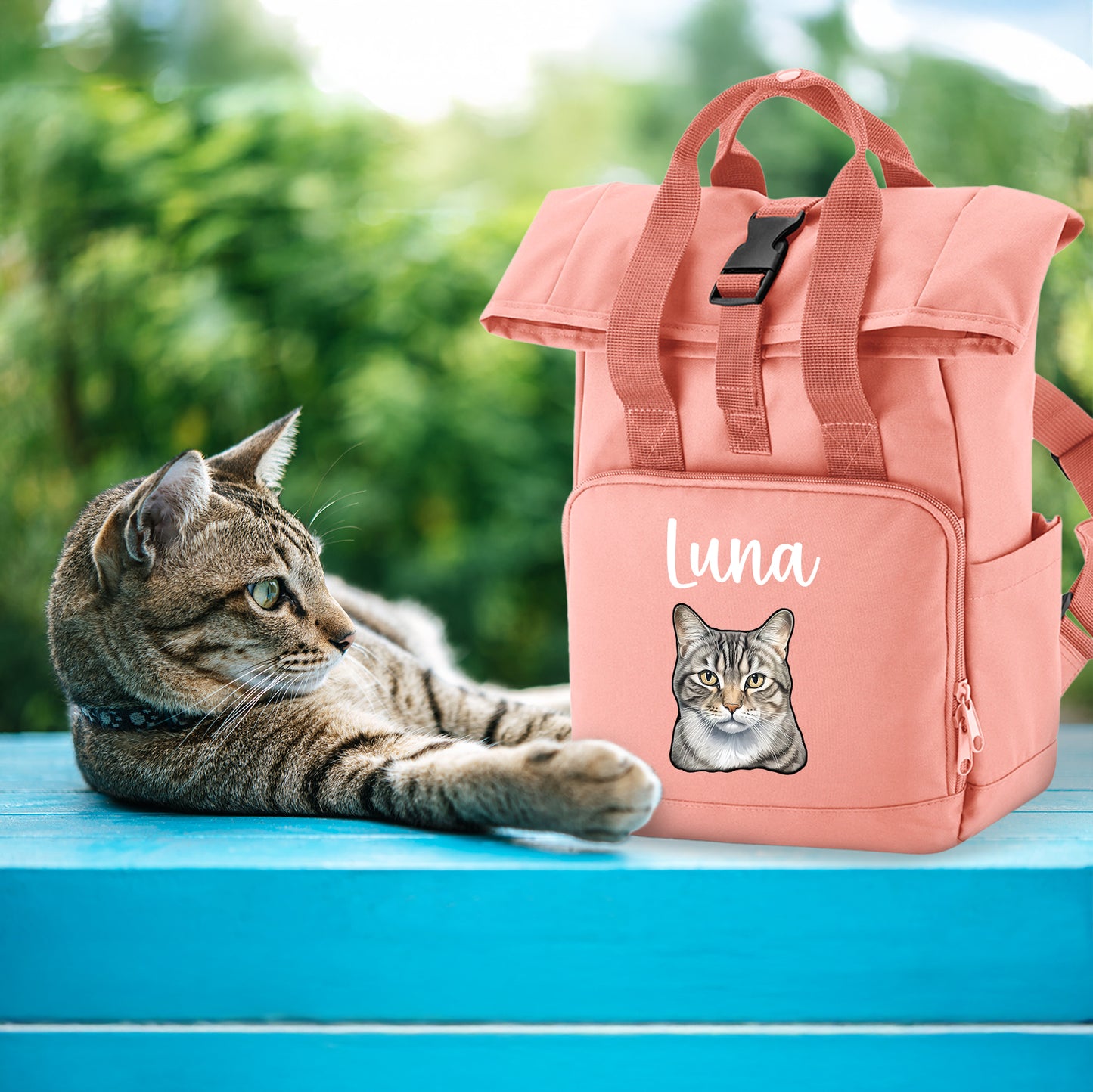 Pink Cat Breed with Personalised Name Backpack