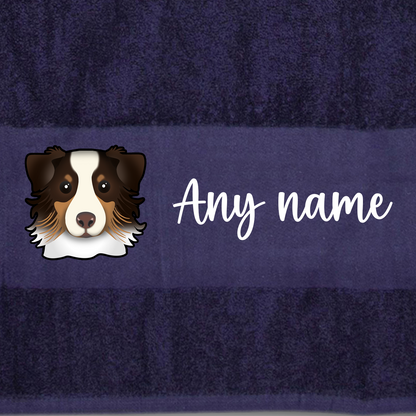 MIDNIGHT BLUE Any Pet Name And A Choice Of Dog Breed - Travel Towel