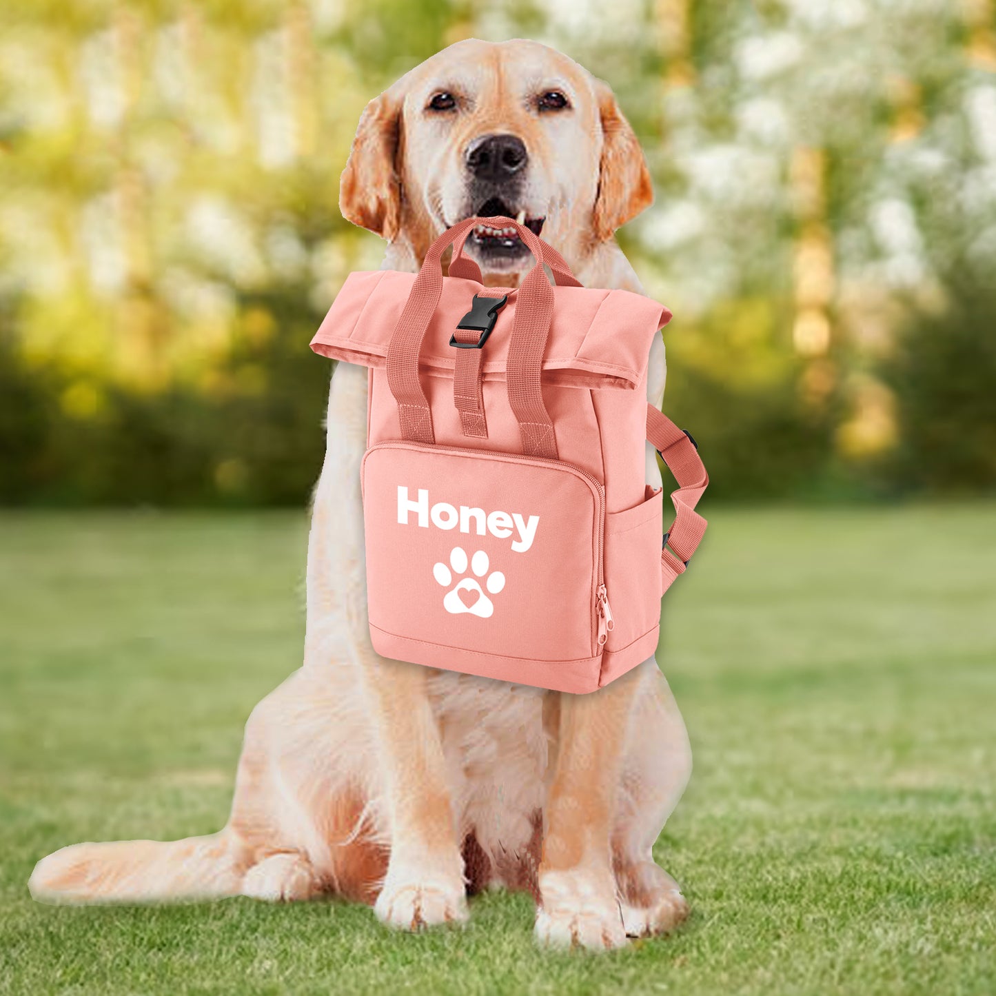 Peach Pink Heart & Paw Backpack With Any Name Or Wording