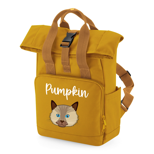 Mustard Any Cat Breed Backpack With Custom Personalised Cat Name