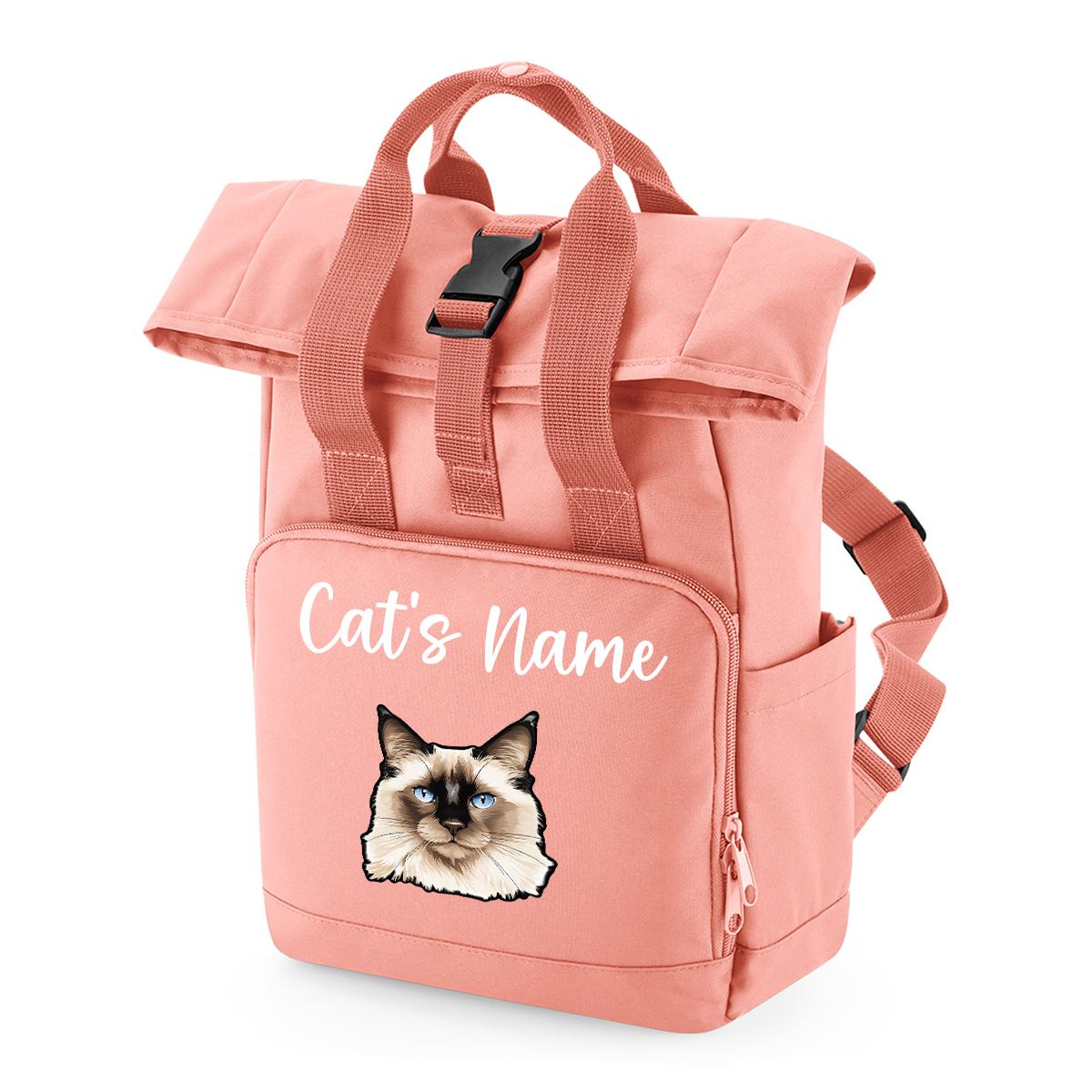 Pink Cat Breed with Personalised Name Backpack