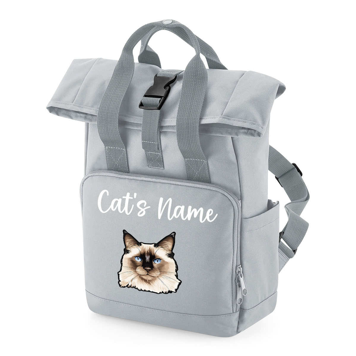 Grey Cat Breed with Personalised Name Backpack