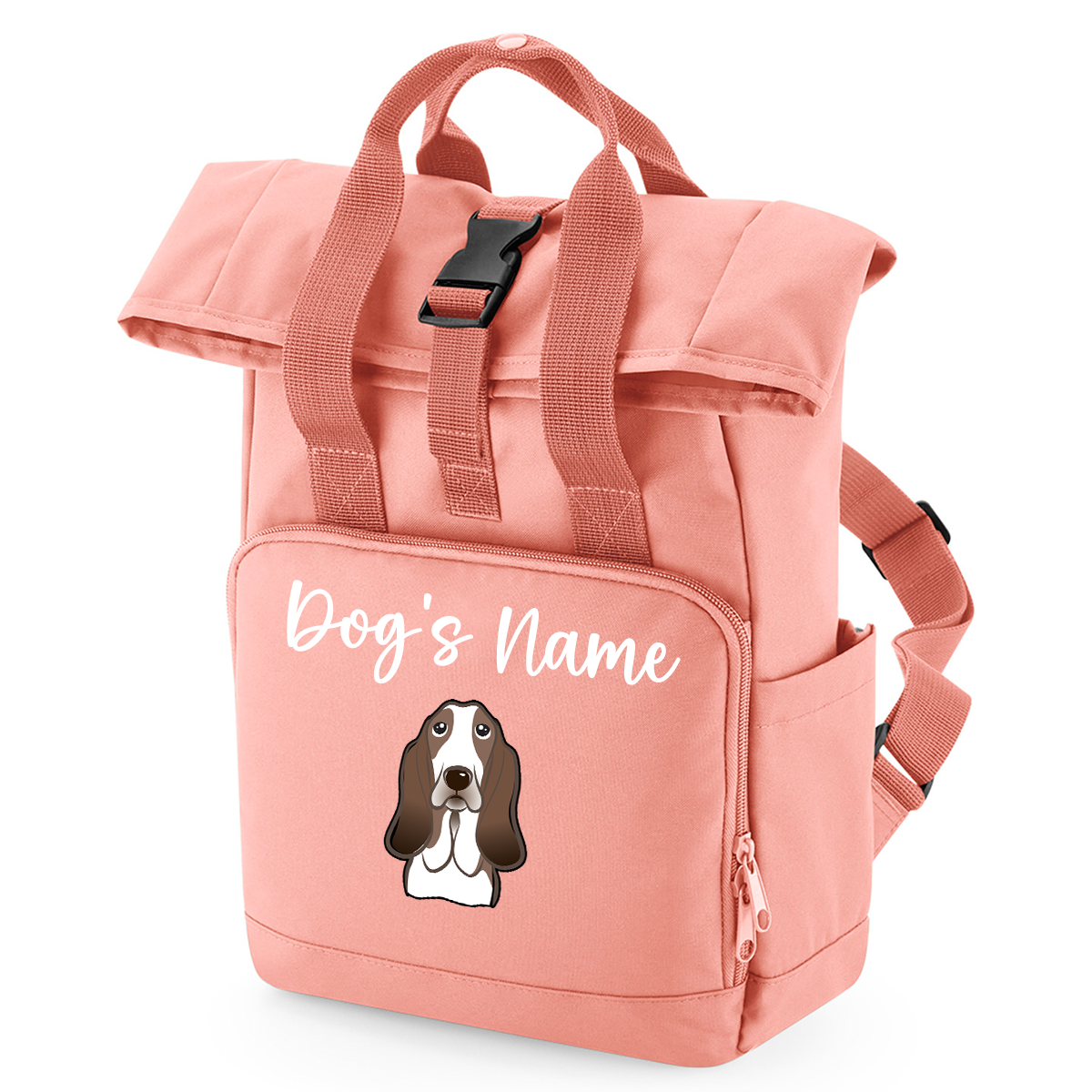 Overnighter Rucksack 14 Litres Peach Coral Any Breed Backpack With Custom Personalised Dog Name