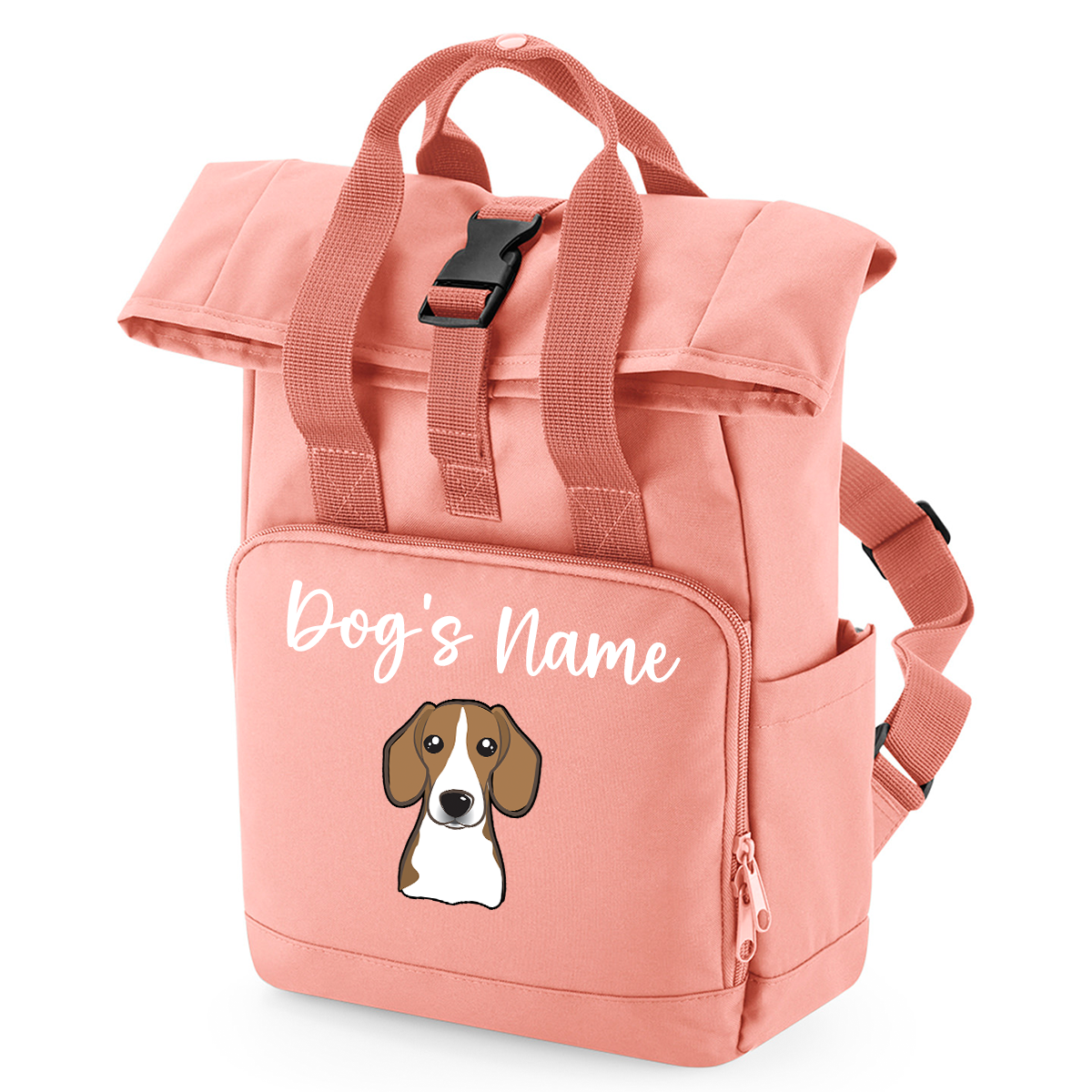 Travel Rucksack 9 Litres Peach Coral Any Breed Backpack With Custom Personalised Dog Name