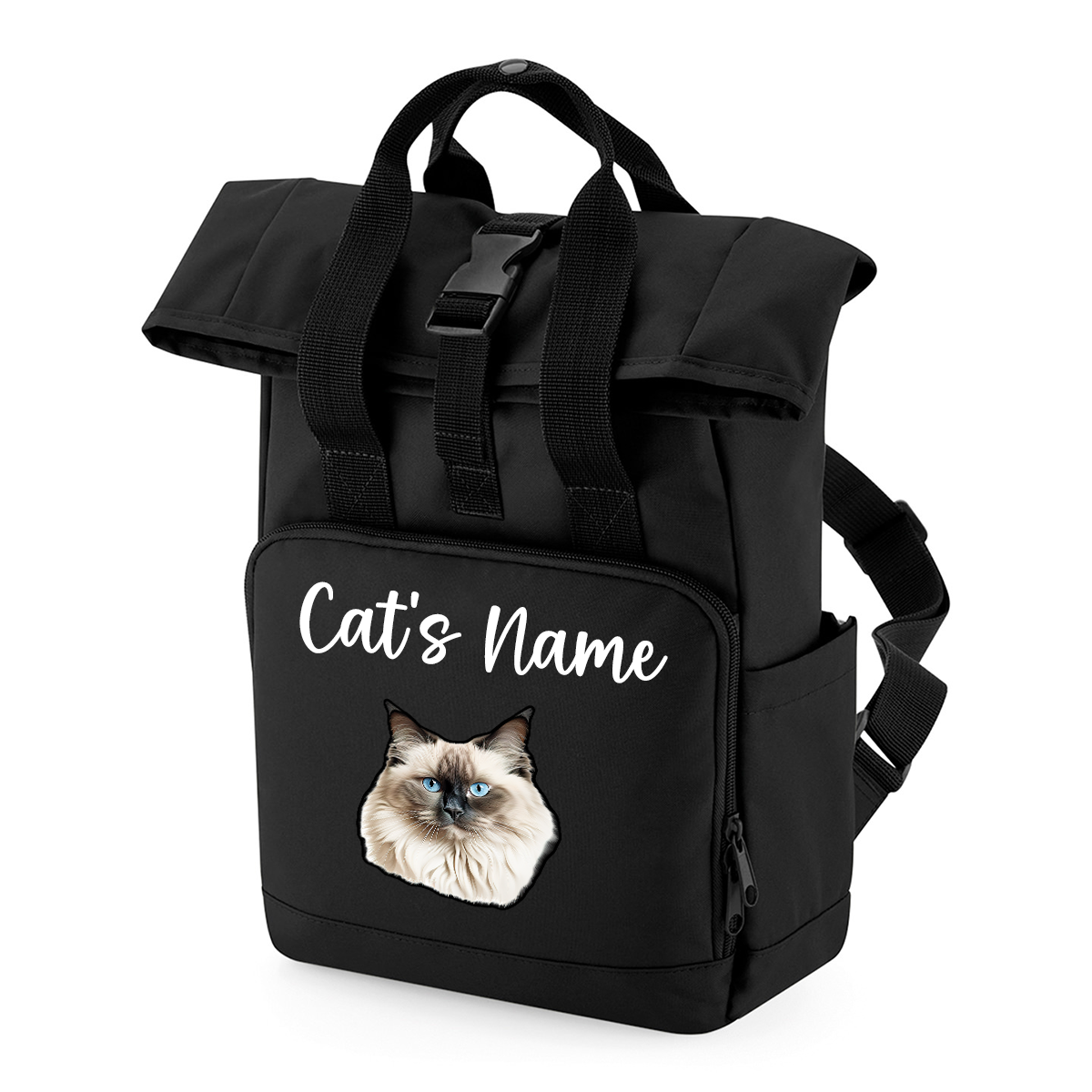 Black Cat Breed with Personalised Name Backpack