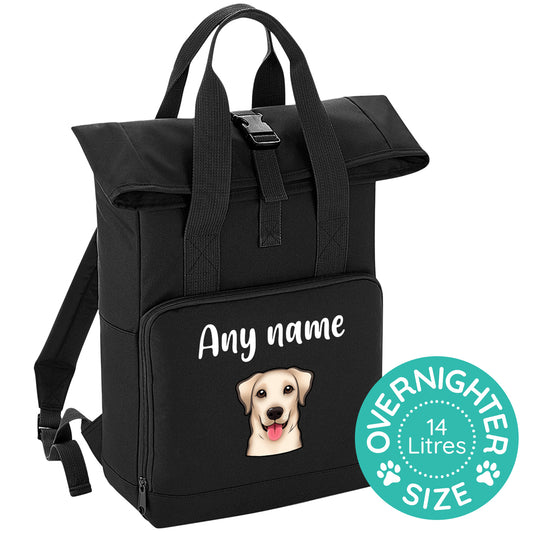 Overnighter Rucksack 14 Litres Black Any Breed Backpack With Custom Personalised Dog Name