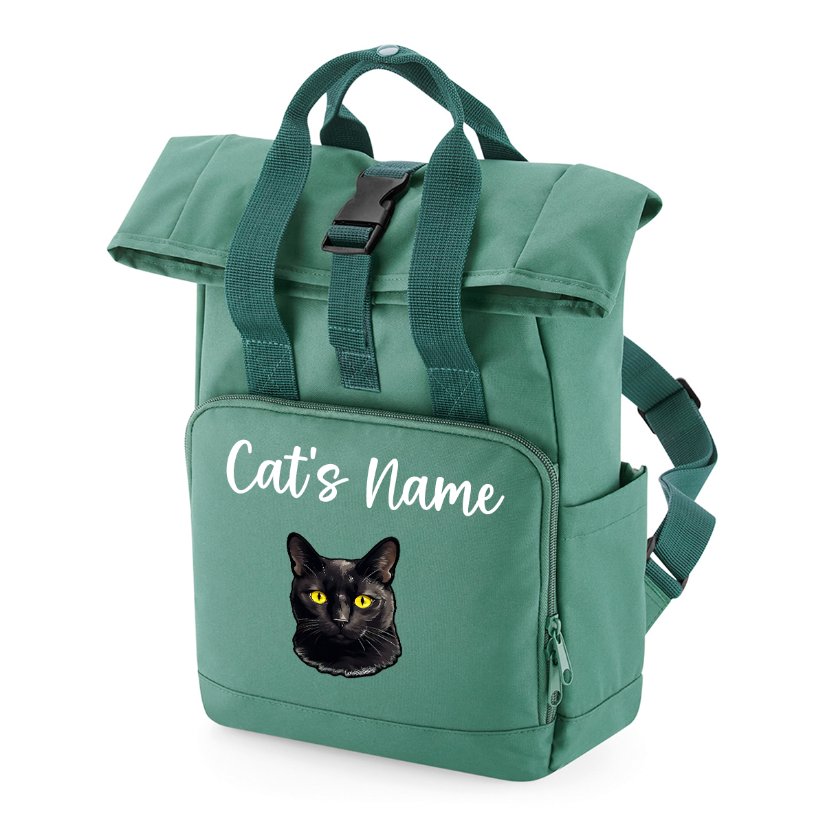 Sage Green Cat Breed with Personalised Name Backpack