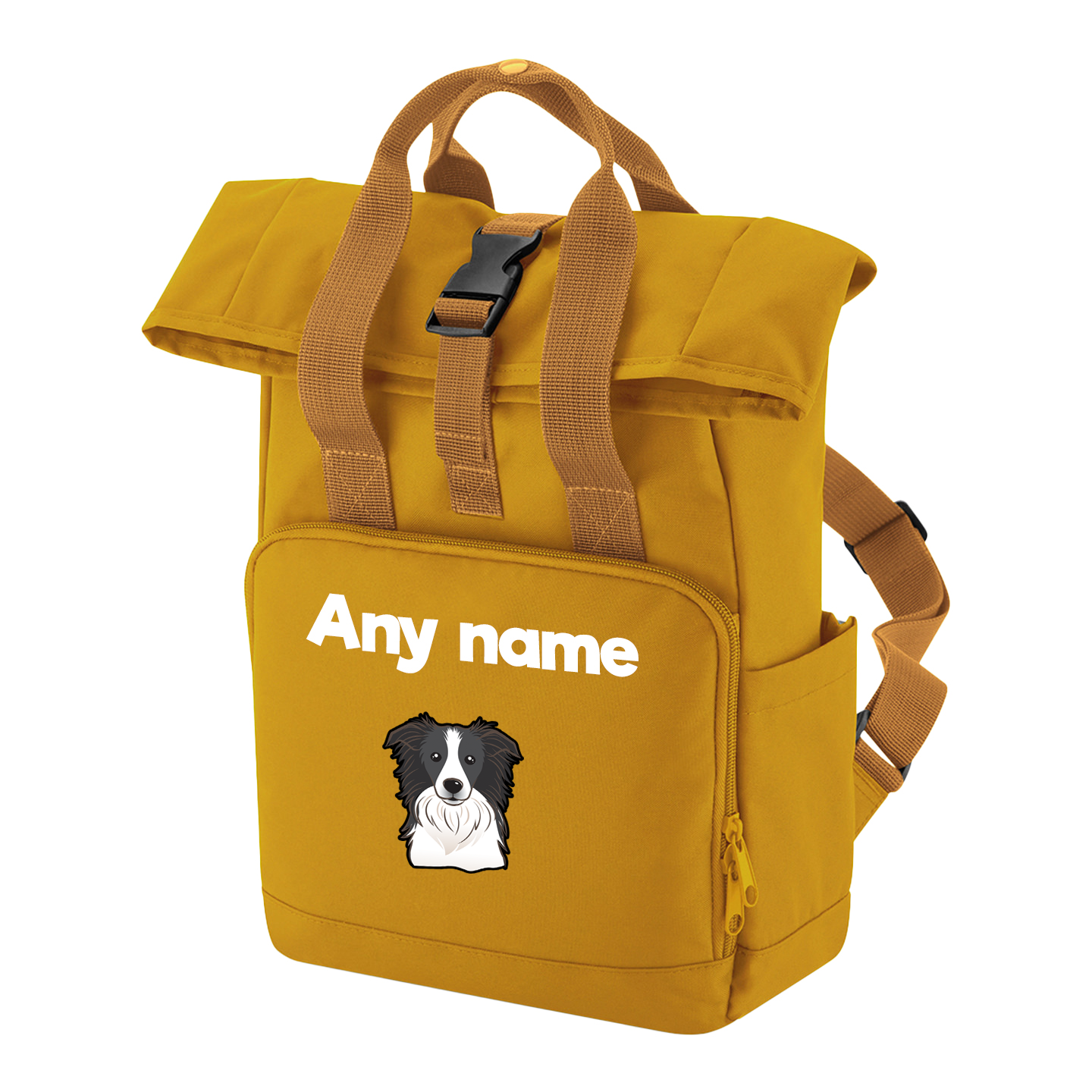 Overnighter Rucksack 14 Litres Mustard Gold Any Breed Backpack With Custom Personalised Dog Name