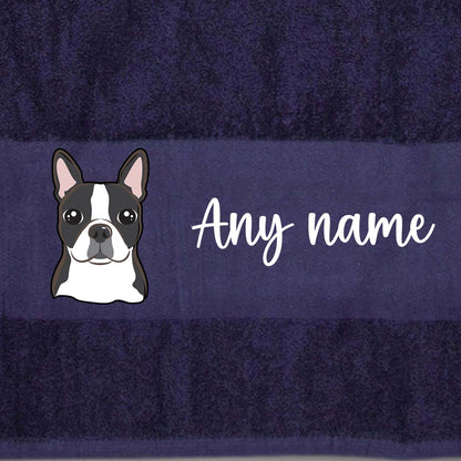 MIDNIGHT BLUE Any Pet Name And A Choice Of Dog Breed - Travel Towel