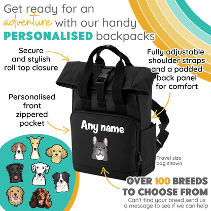 Overnighter Rucksack 14 Litres Black Any Breed Backpack With Custom Personalised Dog Name