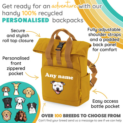 Travel Rucksack 9 Litres Mustard Gold Any Breed Backpack With Custom Personalised Dog Name