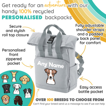 Travel Rucksack 9 Litres Grey Any Breed Backpack With Custom Personalised Dog Name