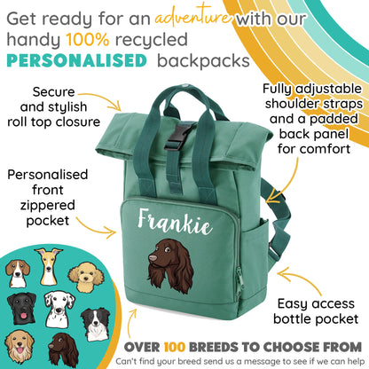 Sage Green Any Breed Backpack With Custom Personalised Dog Name