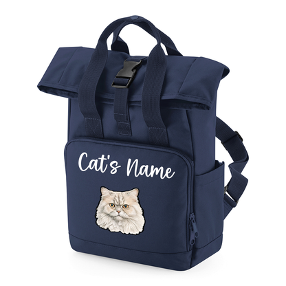 Navy Cat Breed with Personalised Name Backpack