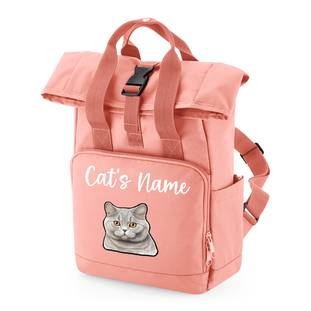 Pink Cat Breed with Personalised Name Backpack