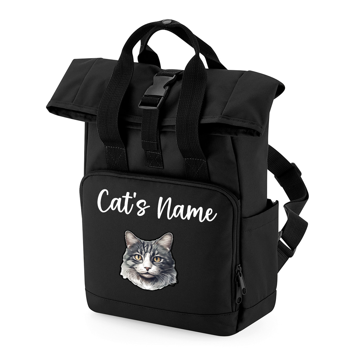 Black Cat Breed with Personalised Name Backpack