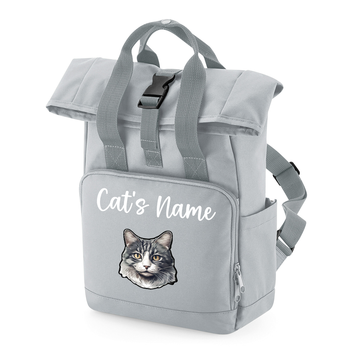 Grey Cat Breed with Personalised Name Backpack