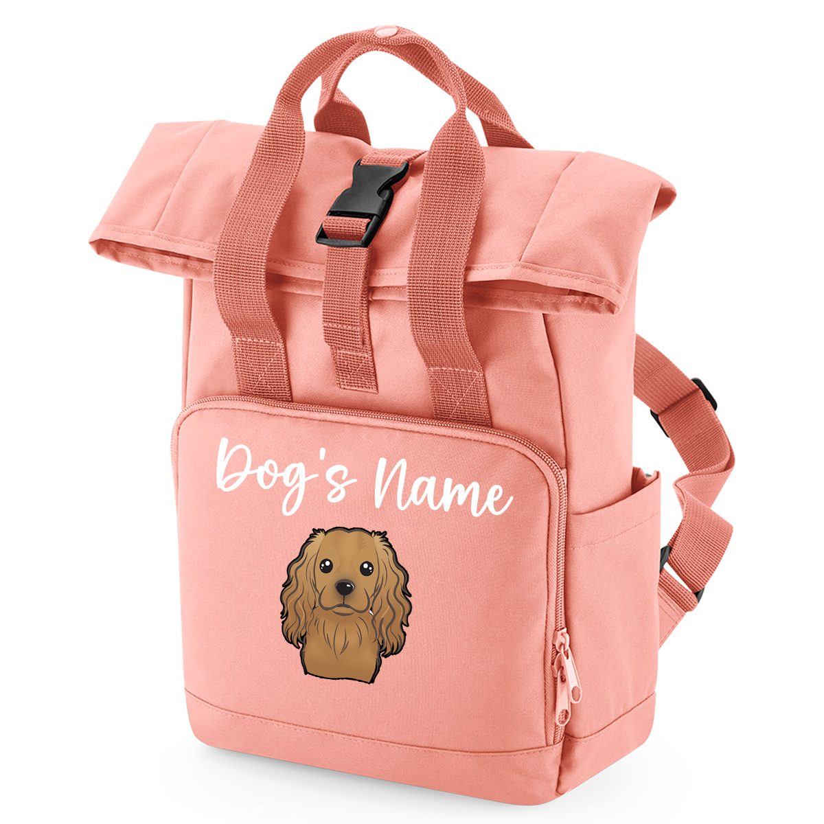 Overnighter Rucksack 14 Litres Peach Coral Any Breed Backpack With Custom Personalised Dog Name