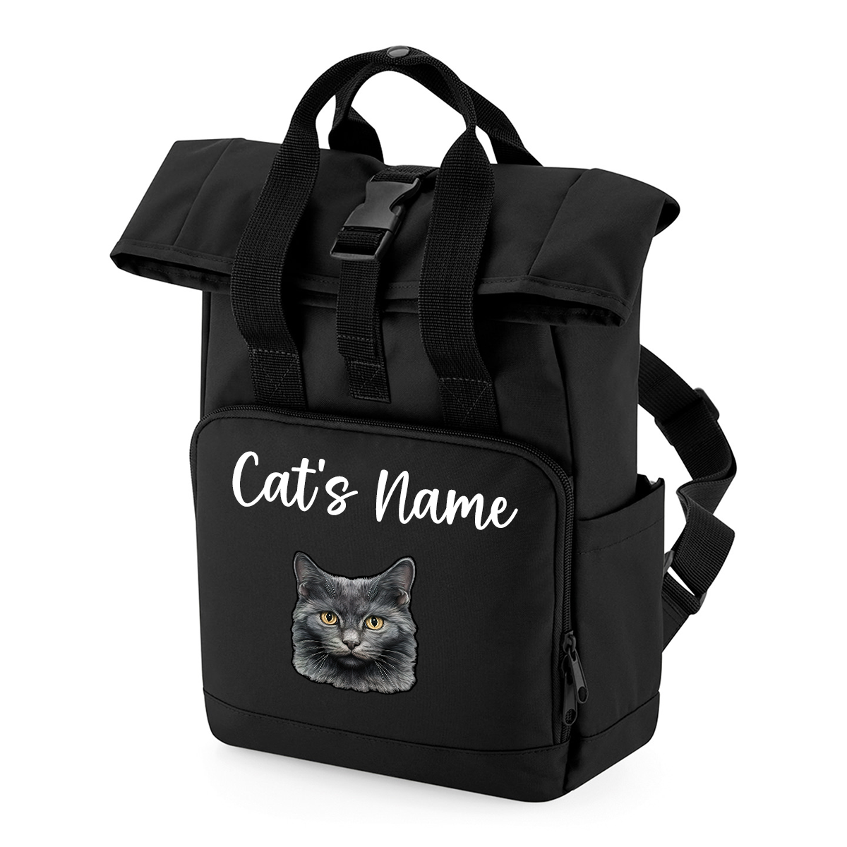 Black Cat Breed with Personalised Name Backpack