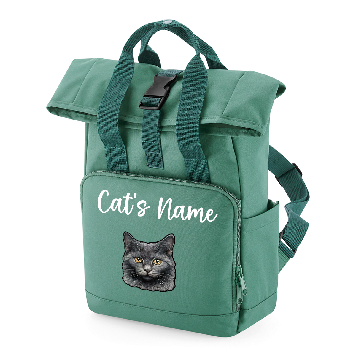 Sage Green Cat Breed with Personalised Name Backpack