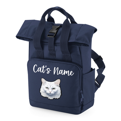 Navy Cat Breed with Personalised Name Backpack